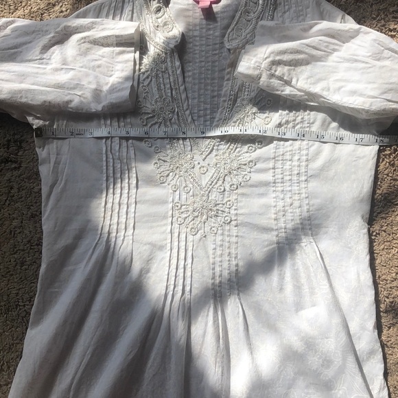 Lilly Pulitzer Sarasota White Beaded Pleated Patterned Tunic Top XS Blouse - Picture 15 of 16